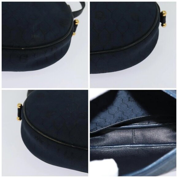 Christian Dior Honeycomb Canvas Shoulder Bag Gold Navy - Picture 13 of 16